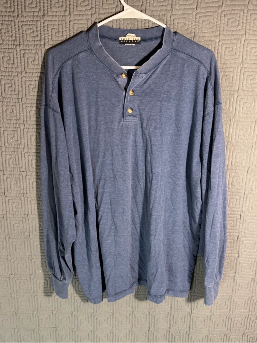 American Weekend Henley T-Shirt Men’s XL 46-48 Long Sleeve Cotton Blend Blue